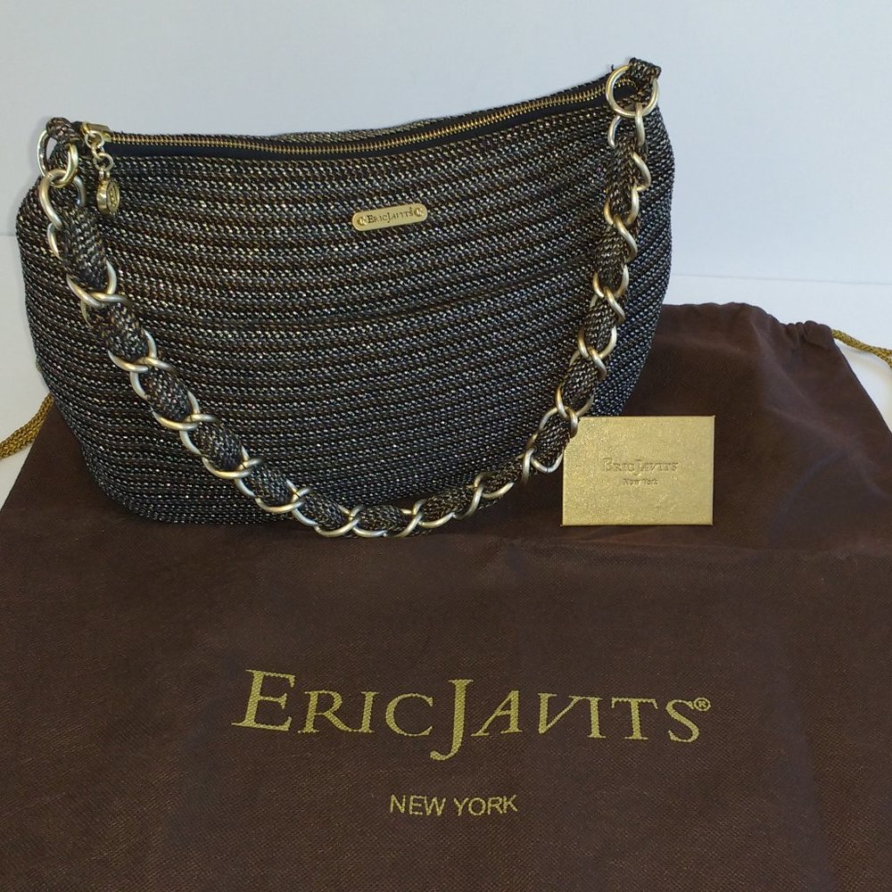 *Eric Javits New York Shenia woven neutral fabric gold chain shoulder bag - Picture 12 of 12